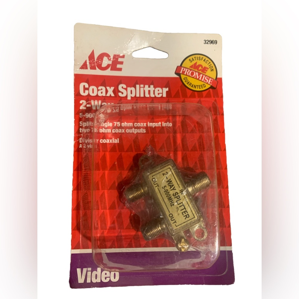 ACE 2-Way Coax Video Splitter #32969 - 5-900MHz - New in Package